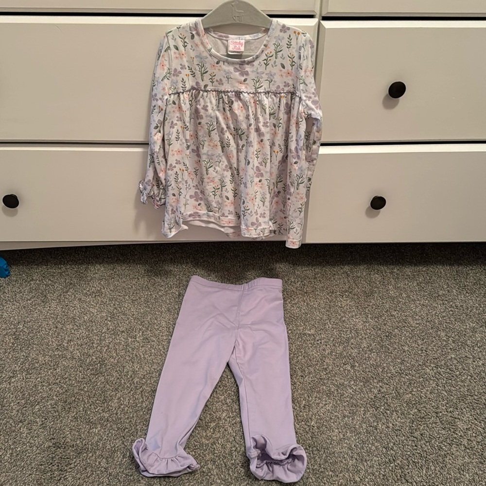Stitchy Fish - purple floral ruffle leggings set